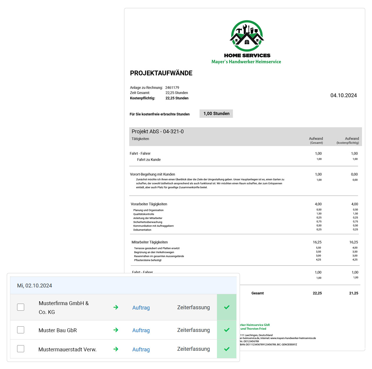Stundenabrechnung nach Auswertung